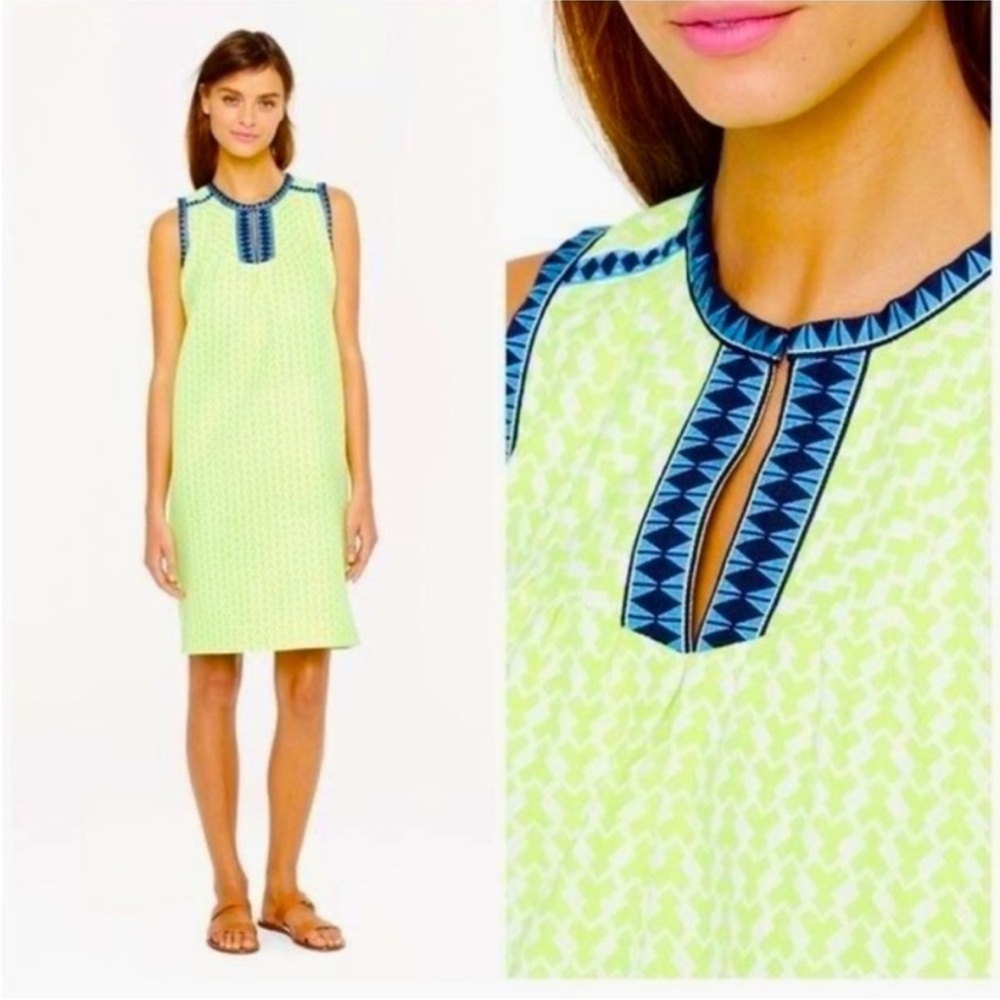 J. Crew Lime Green and Blue Mini Dress